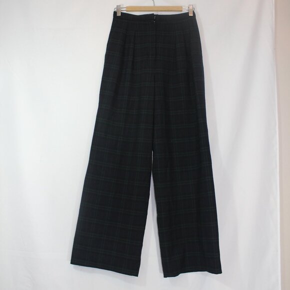 Aritzia Babaton  Navy green  Plaid straight  Dress Pants zip back pockets size 6 - Picture 1 of 8